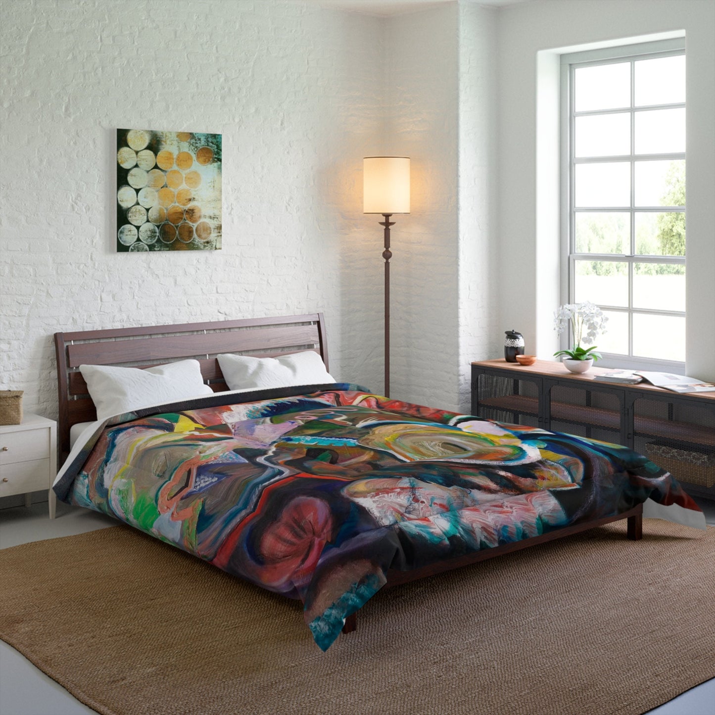 Abstract Art Duvet Cover or Comforter Artsy Colorful bedding Twin Queen King bed sets Unique gift red orange blue yellow artwork colorful
