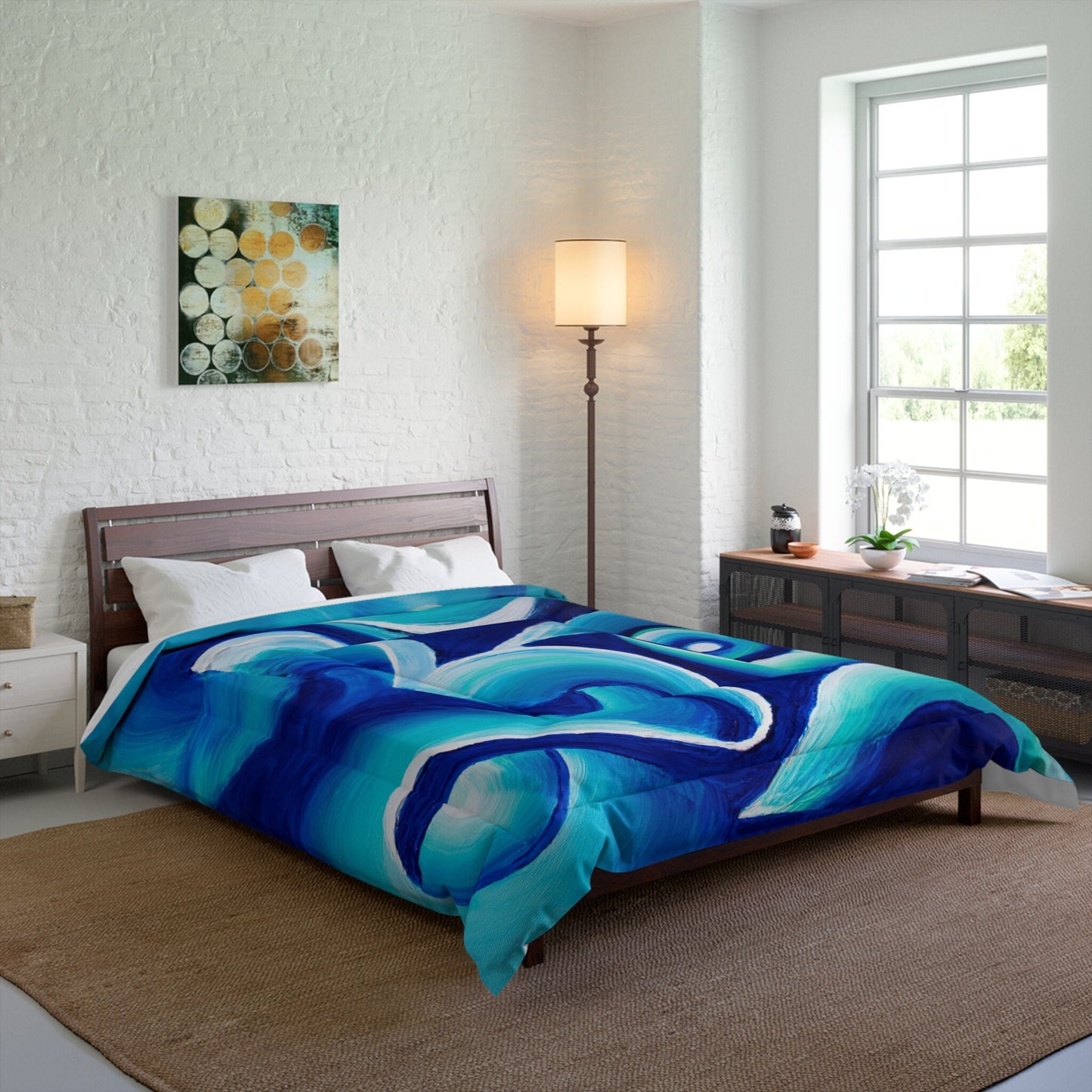 Abstract Blue Duvet Cover or Comforter Artsy bedding Twin Queen King bedroom blue teal aqua abstract art artwork bedding