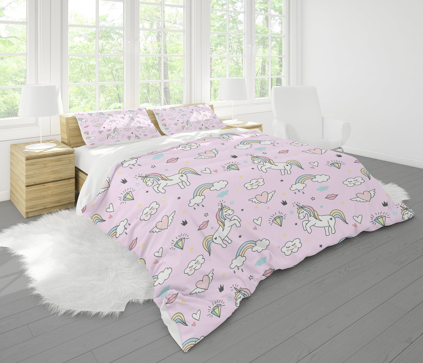 Pink Unicorn Comforter or Duvet Cover girls bedding rainbow bedding unicorns comforter girly duvet cute girls comforter unicorn bedroom