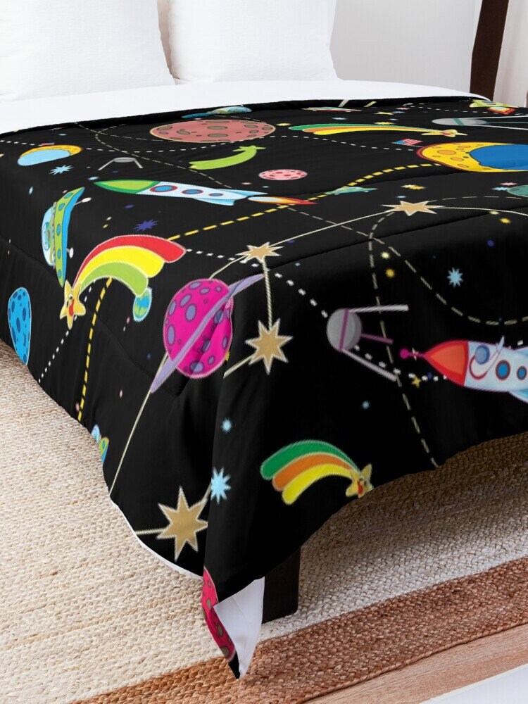 Space Comforter or Duvet Cover girls boys bedding kids duvet childrens comforter black comforter spaceship comforter space decor planets bed
