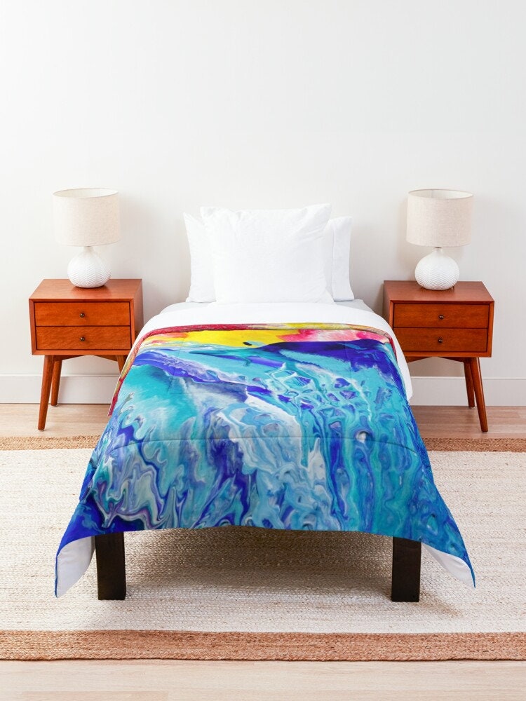 Ocean Duvet Cover or Comforter Artsy bedding Twin Queen King Dorm bedroom blue duvet aqua teal water abstract art beach ocean comforters