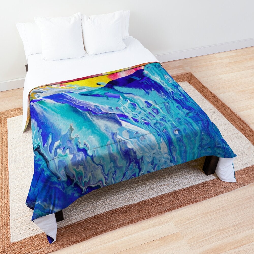 Ocean Duvet Cover or Comforter Artsy bedding Twin Queen King Dorm bedroom blue duvet aqua teal water abstract art beach ocean comforters