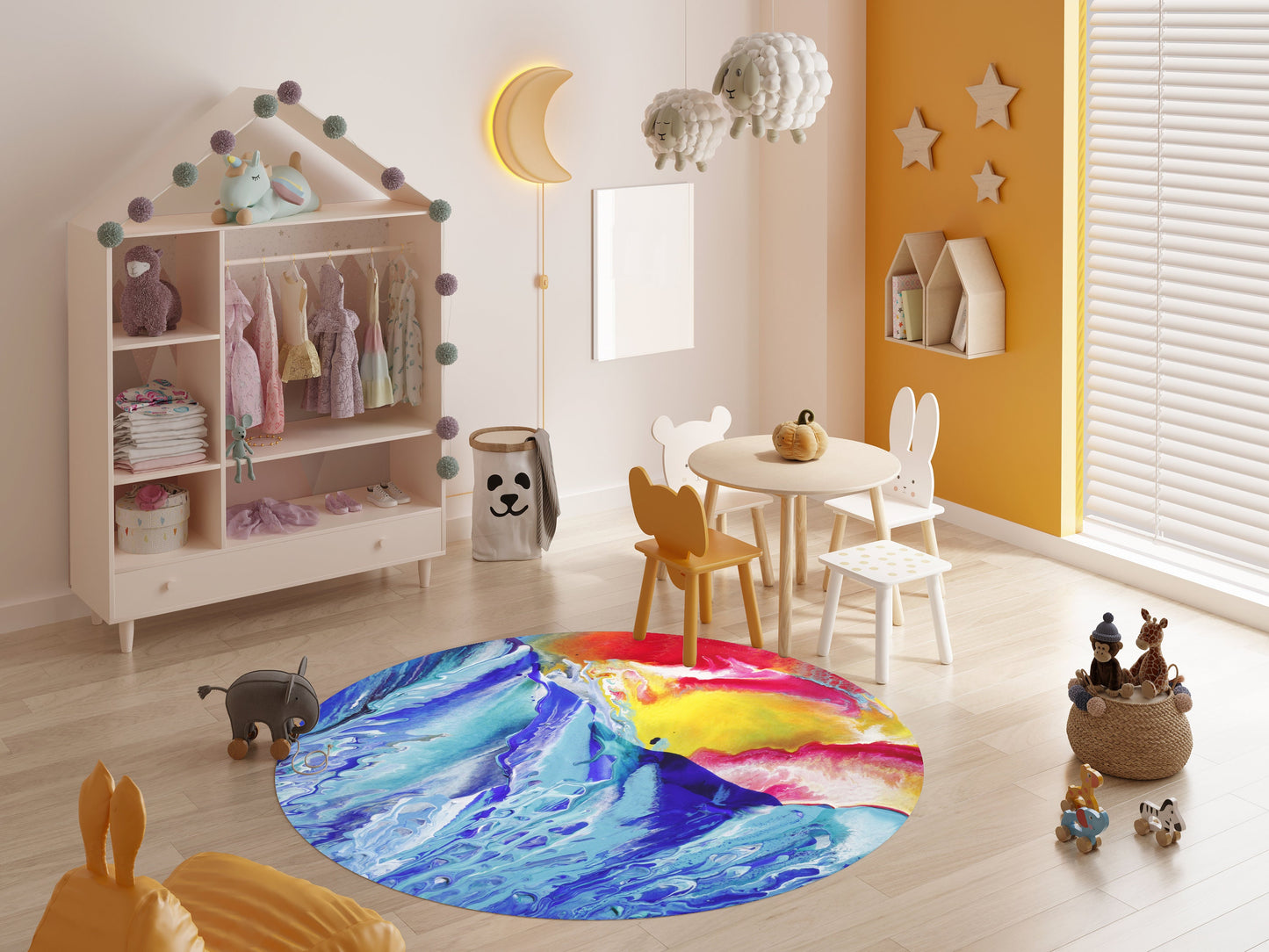 Abstract Ocean Rug blue yellow Rug aqua Rug colorful Floor Rug 3x5 4x6 5x7 5x8 8x10 9x12 Large beach decor