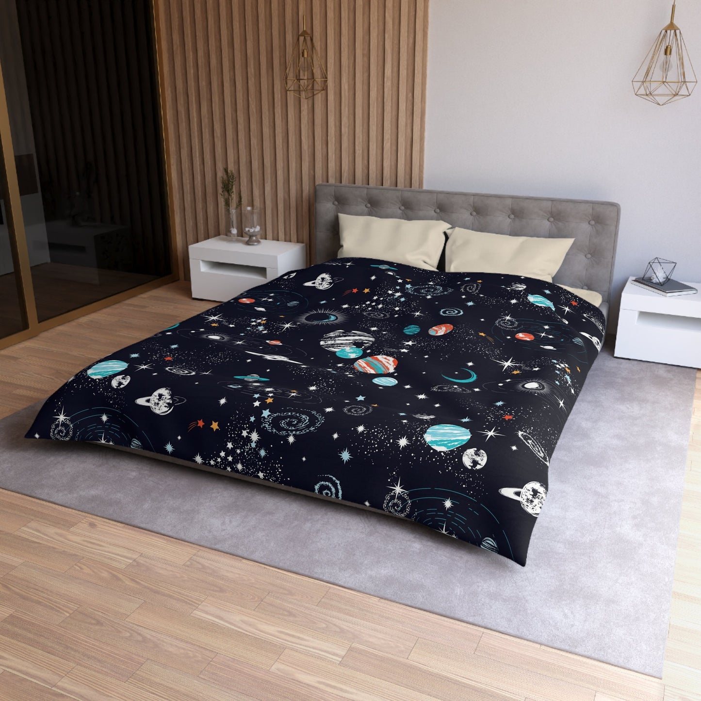 Space Comforter or Duvet Cover boys bedding celestial bedding galaxy comforter blue orange comforter girls comforter planets duvet cover