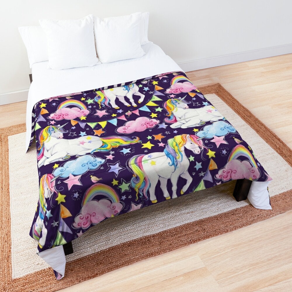 Unicorn Comforter or Duvet Cover Girls dark purple bedding girly unicorn comforter rainbow comforter rainbows duvet unicorns bedding unicorn