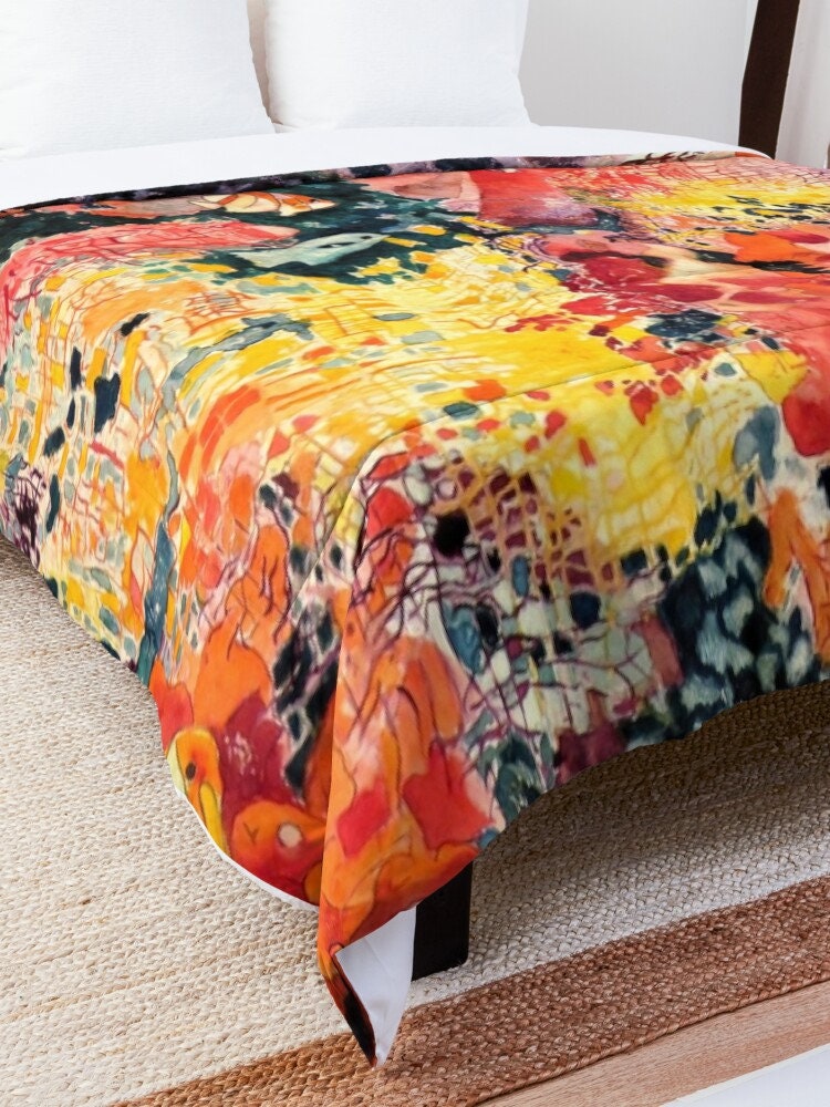 Coral Reef Duvet Cover or Comforter Artsy Colorful bedding Twin Queen King ocean duvet underwater fish red orange duvet art under the sea