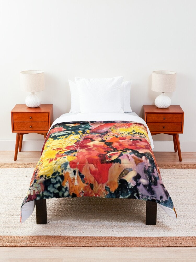 Coral Reef Duvet Cover or Comforter Artsy Colorful bedding Twin Queen King ocean duvet underwater fish red orange duvet art under the sea