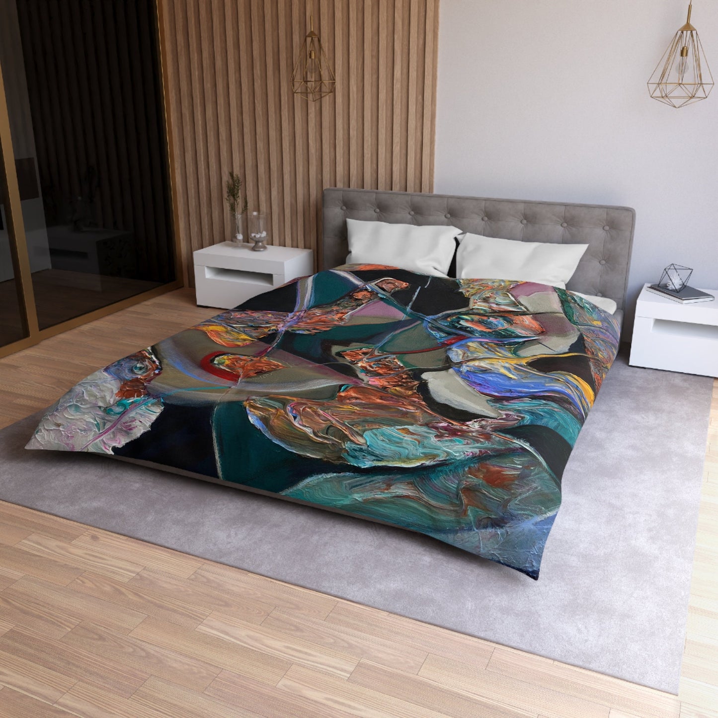 Abstract Art Duvet Cover or Comforter Artsy Colorful bedding Twin Queen King pillowcases black orange blue yellow artwork colorful bed sets