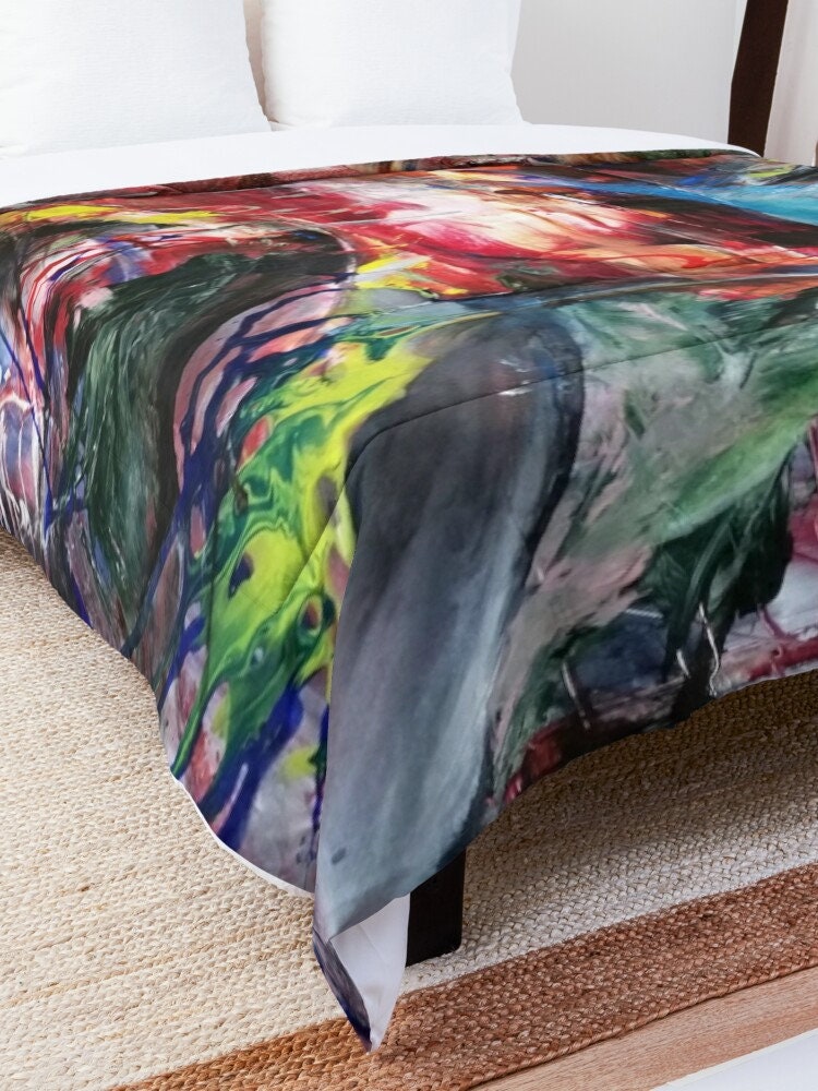 Abstract Art Duvet Cover or Comforter Artsy Colorful bedding Twin Queen King sets Unique gift red comforter orange blue psychadelic bedding