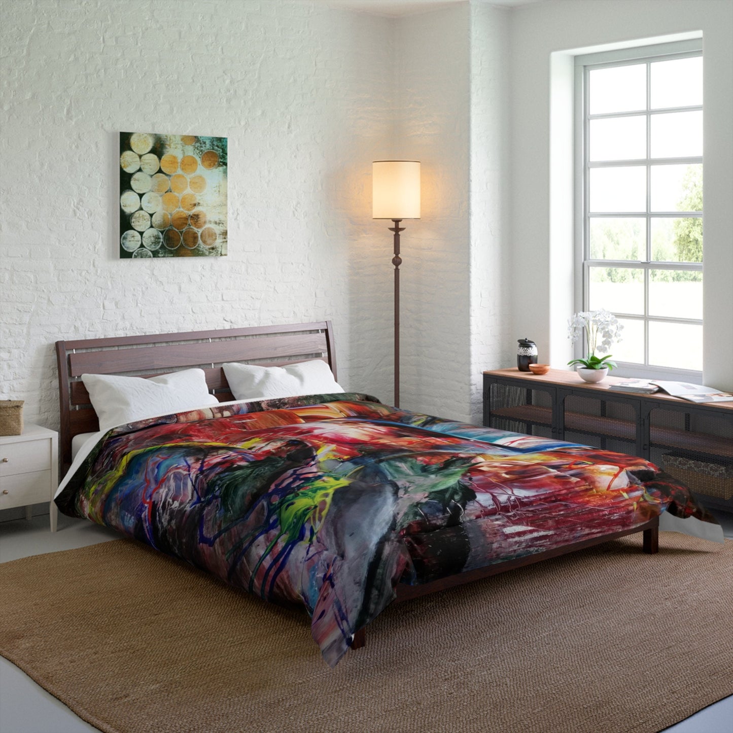 Abstract Art Duvet Cover or Comforter Artsy Colorful bedding Twin Queen King sets Unique gift red comforter orange blue psychadelic bedding