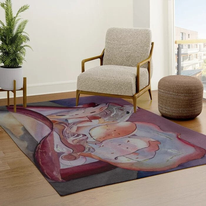 Pink Gray Abstract Art Rug modern Rug contemporary Rugs peach curvy Floor Rugs 3x5 4x6 5x7 5x8 8x10 9x12 Large rug