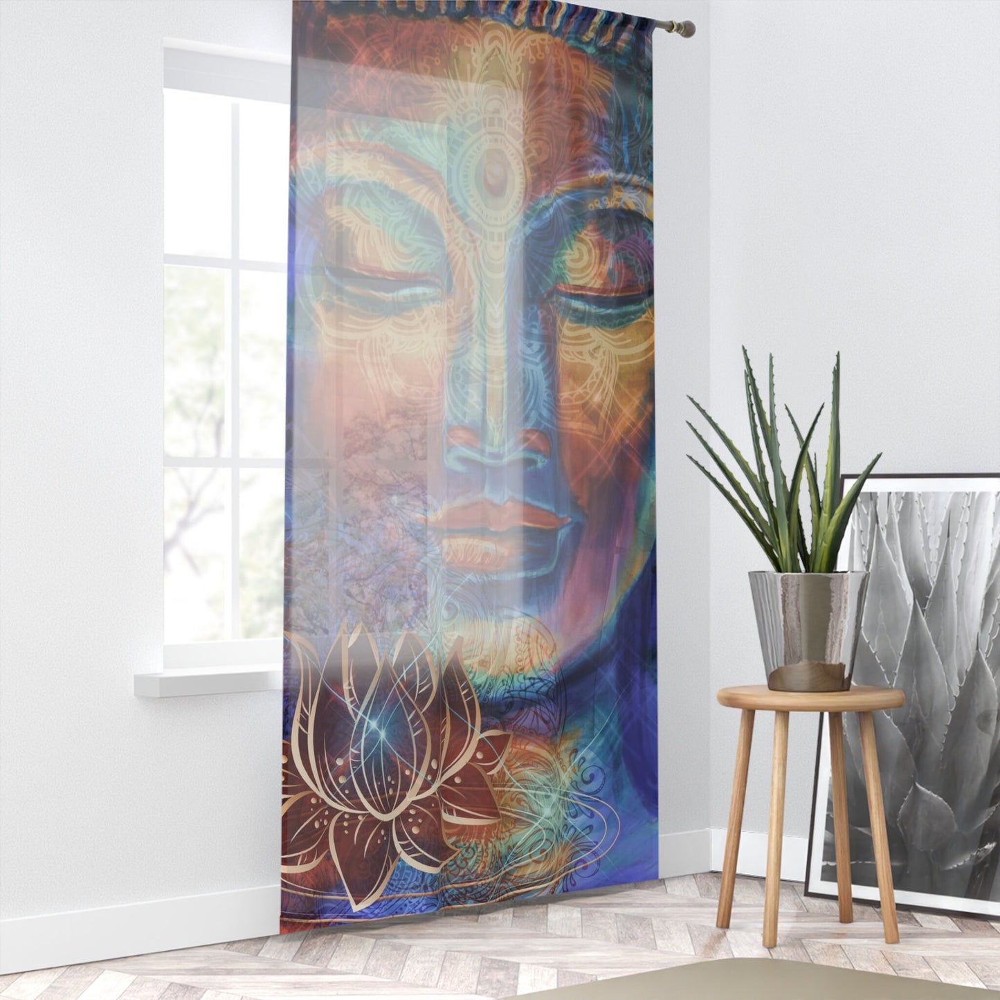 Buddha Window Curtains colorful Drapery Spiritual Curtain Panels lotus window treatment buddha curtains brown blue curtains unique curtains