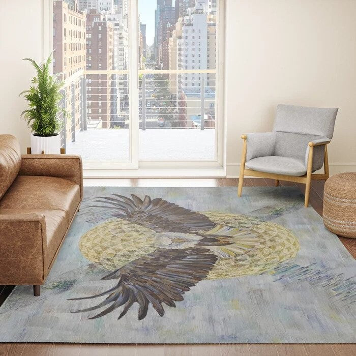 Bald Eagle Rug sacred geometry torus seed blue gold abstract art 2x3 3x5 4x6 5x7 8x10 9x12 large rugs