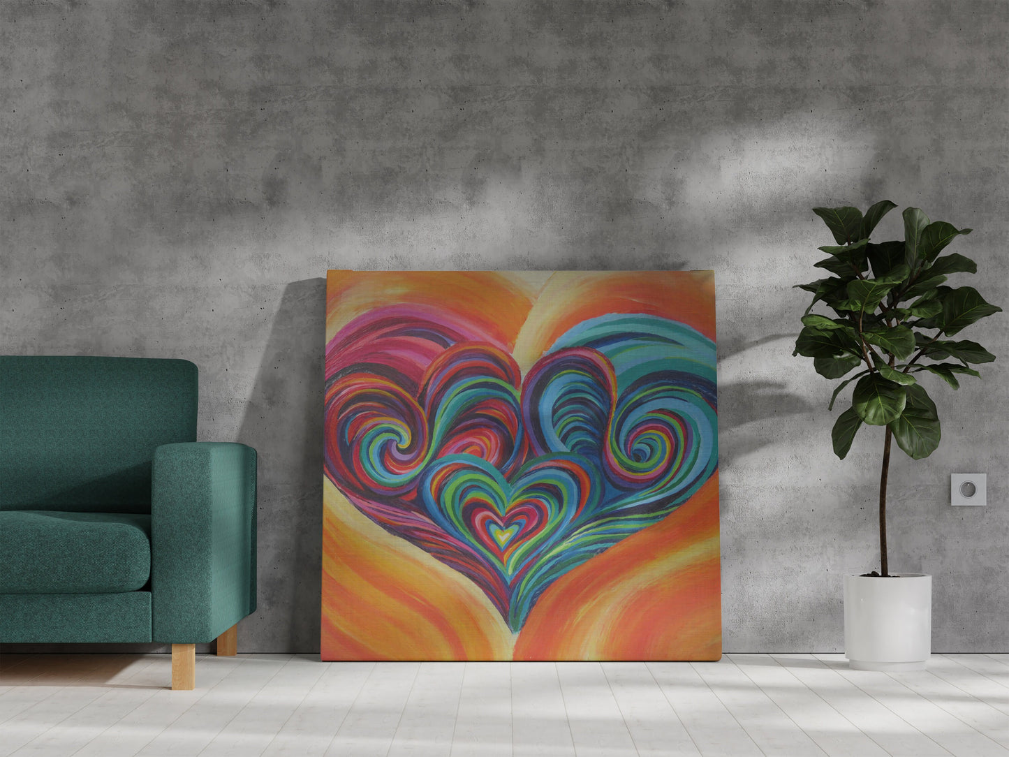Heart Art Canvas Wrap or Art print colorful artwork framed kids hearts art Spiritual gifts hippy art psychadelic rainbow nursery art