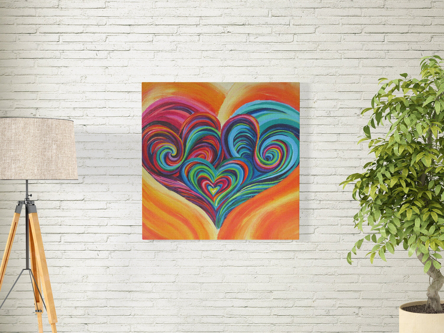 Heart Art Canvas Wrap or Art print colorful artwork framed kids hearts art Spiritual gifts hippy art psychadelic rainbow nursery art
