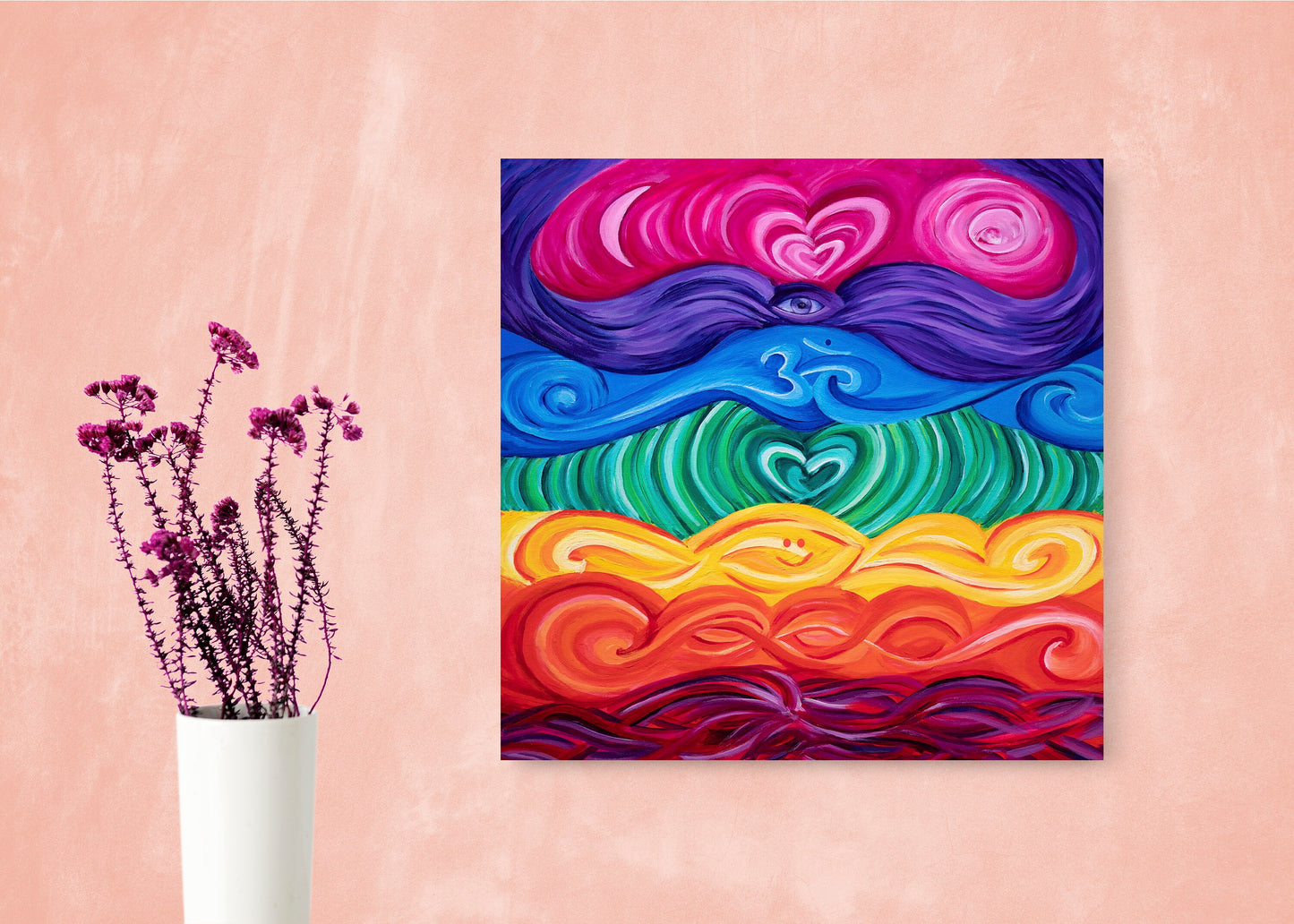 Chakra Art Canvas Wrap or Art print Unique Gift Spiritual gifts Chakras gift chakra Decor hippy art psychadelic colorful yoga art rainbow