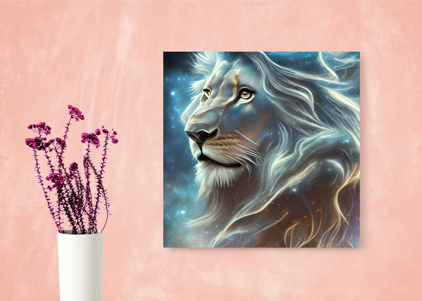 Lion Canvas art mystical lion spirit animal wall art lion artwork blue
