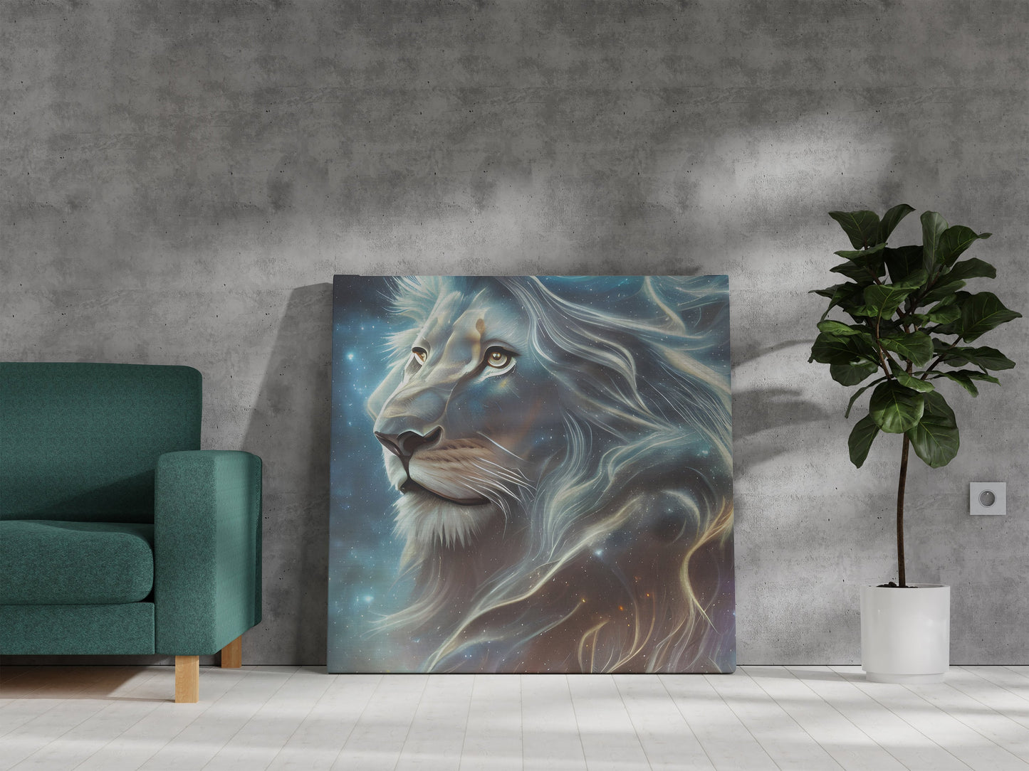 Lion Canvas art mystical lion spirit animal wall art lion artwork blue