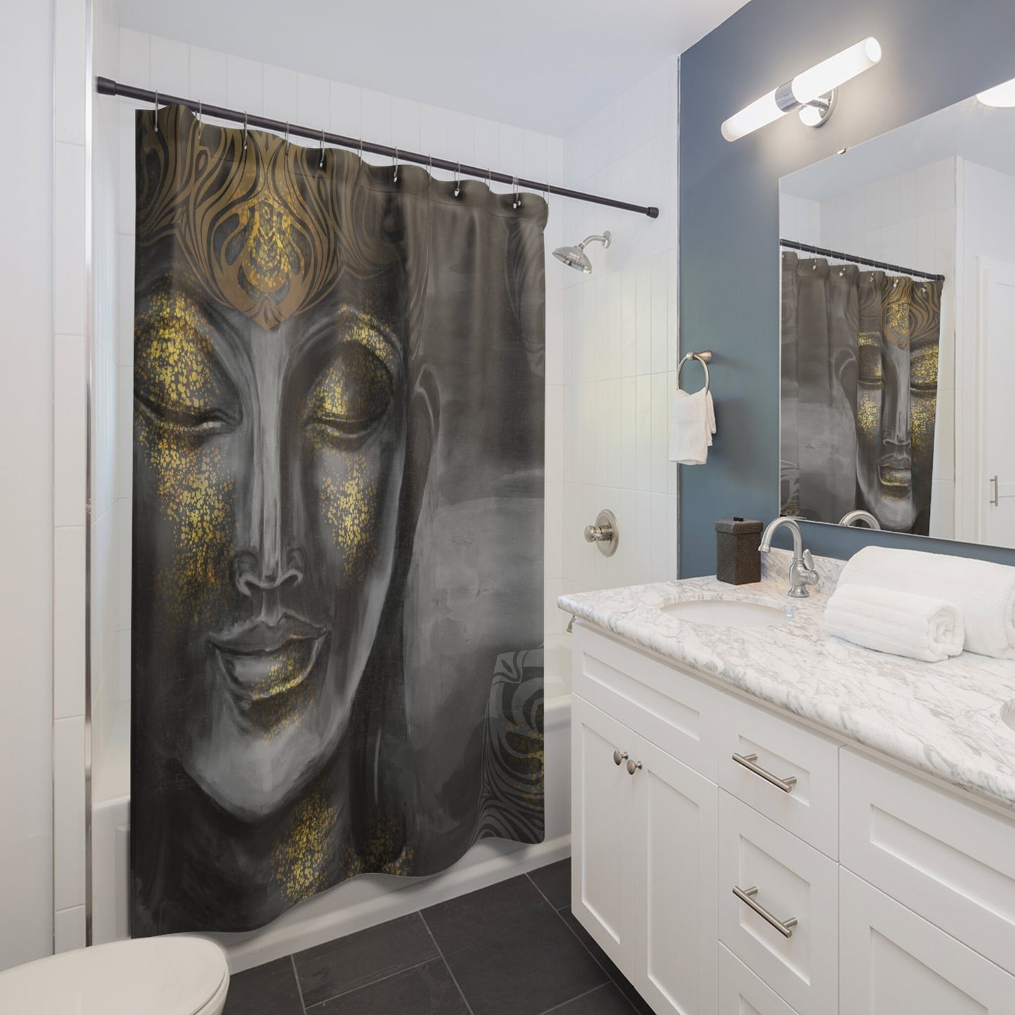 Gray Buddha Shower Curtain spiritual shower curtains gray shower curtain grey shower curtains buddha bath decor Buddhist shower curtains