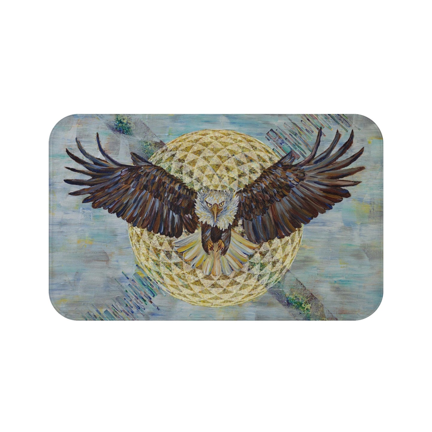 Bald Eagle Shower Curtain & or Bath Mat sacred geometry torus seed abstract eagle art blue grey gold bird shower curtains