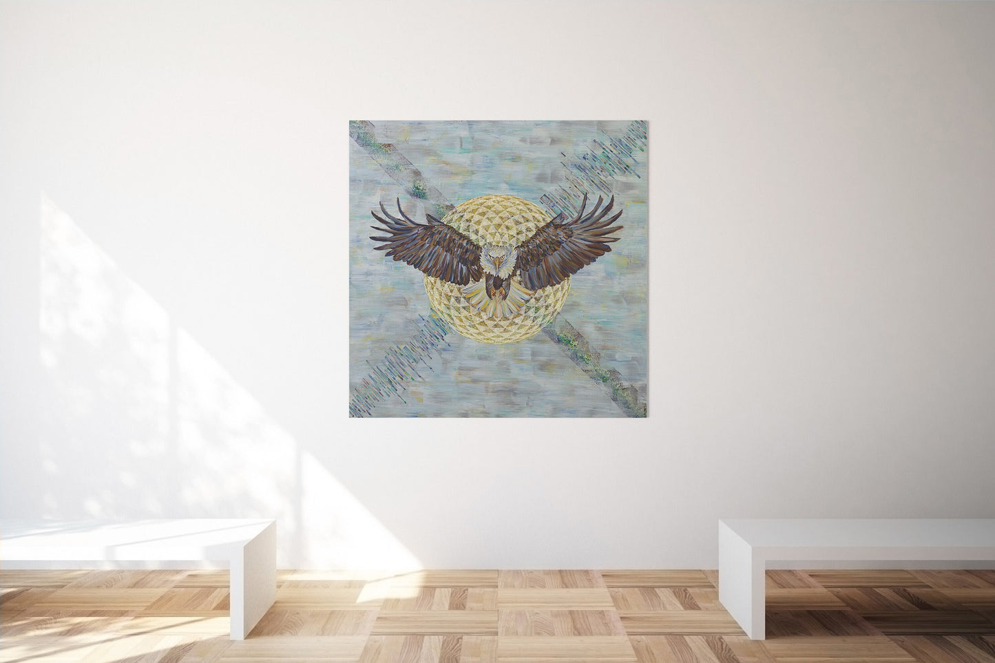 Eagle Art Canvas Wrap colorful blue sacred geometry torus seed bird artwork Surrealism art