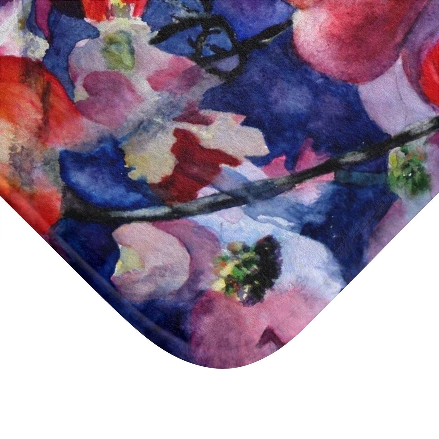 Blue with Red Flowers Shower Curtain Original Watercolor Art Artwork floral shower curtain flower bath mat colorful bath rugs red blue bath