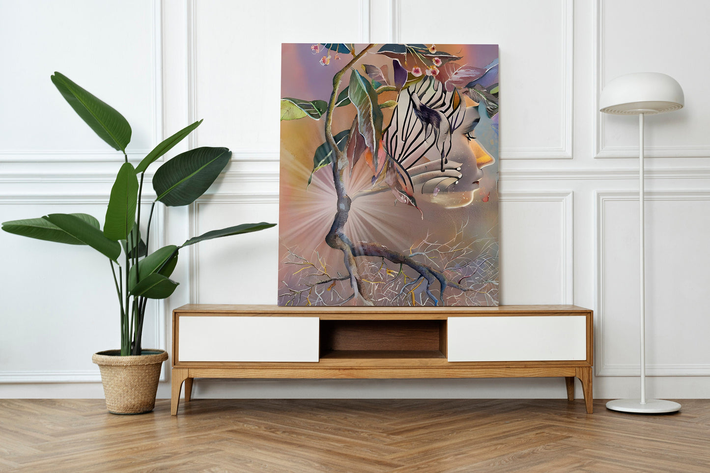 Tabernanthe Canvas Wrap Surrealism artwork face psychedelic africa plant art root watercolor
