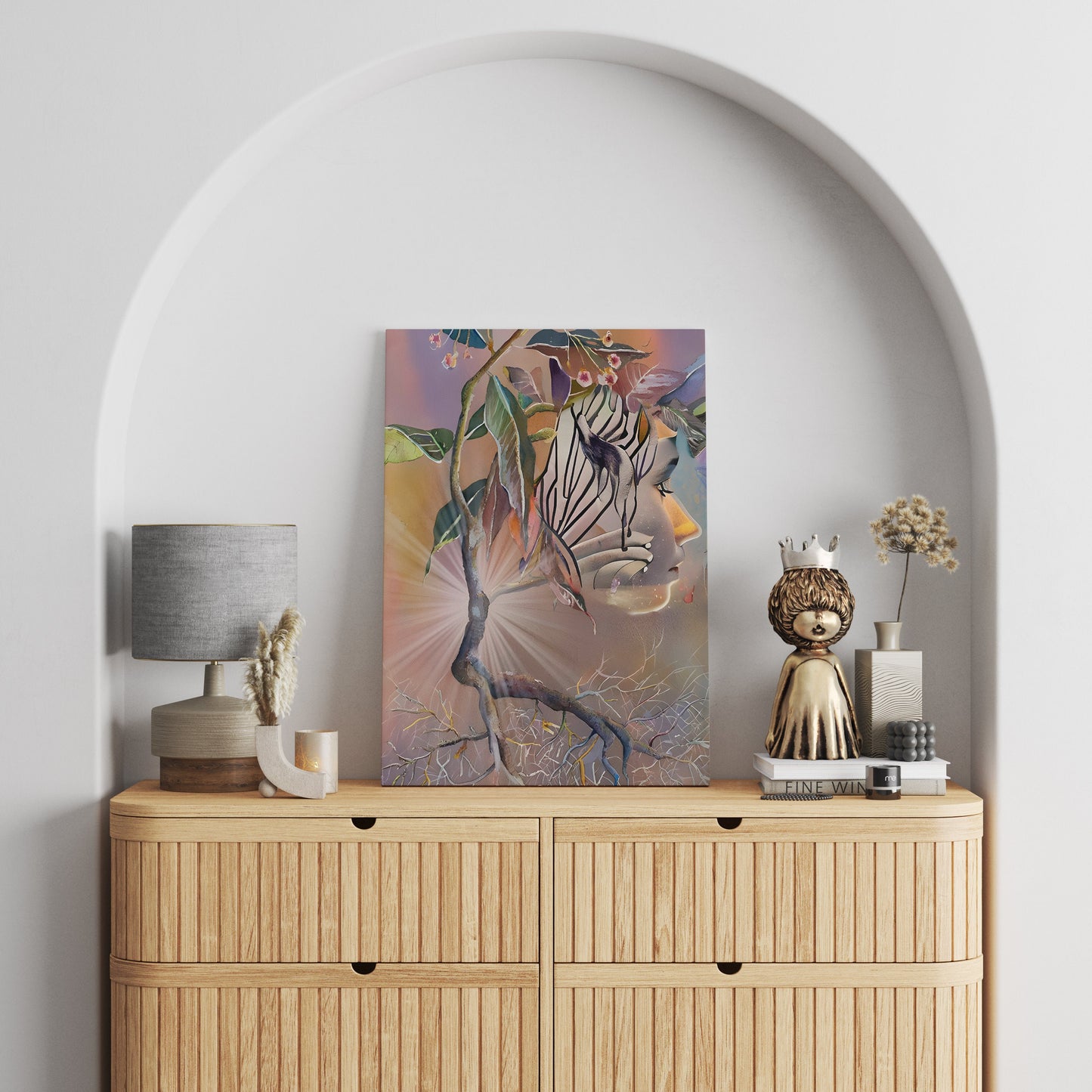 Tabernanthe Canvas Wrap Surrealism artwork face psychedelic africa plant art root watercolor