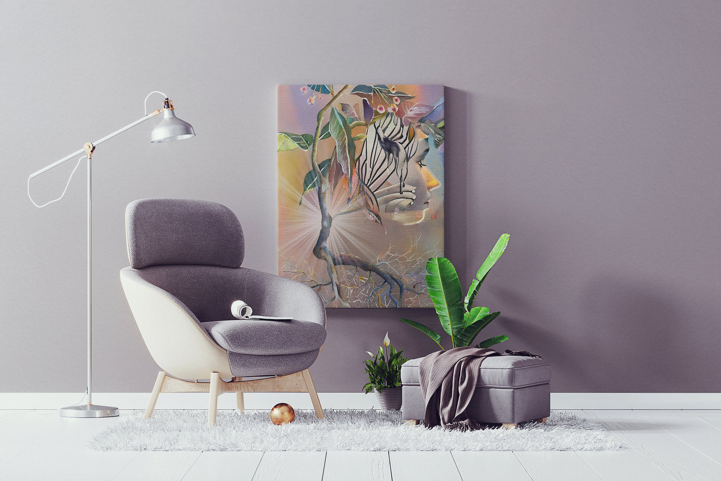 Tabernanthe Canvas Wrap Surrealism artwork face psychedelic africa plant art root watercolor