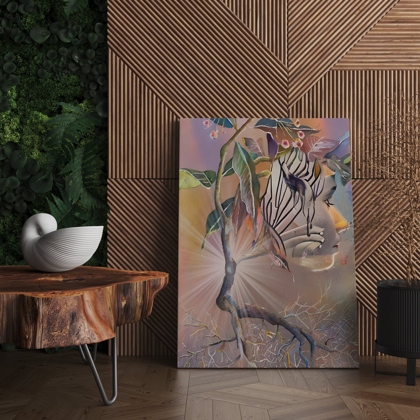 Tabernanthe Canvas Wrap Surrealism artwork face psychedelic africa plant art root watercolor