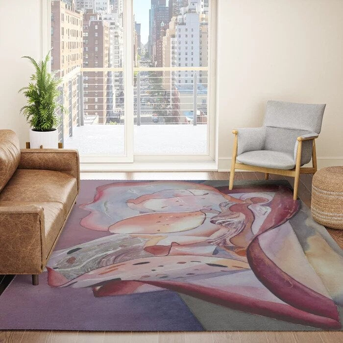 Pink Gray Abstract Art Rug modern Rug contemporary Rugs peach curvy Floor Rugs 3x5 4x6 5x7 5x8 8x10 9x12 Large rug