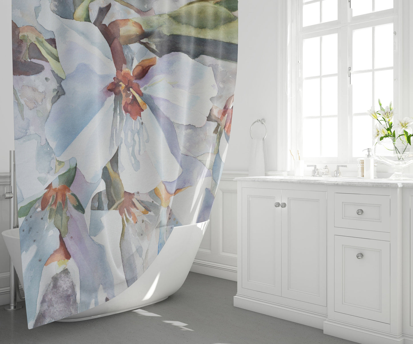 White Floral Shower Curtain pastels magnolia shower curtains white flowers shower curtain & or bath mat