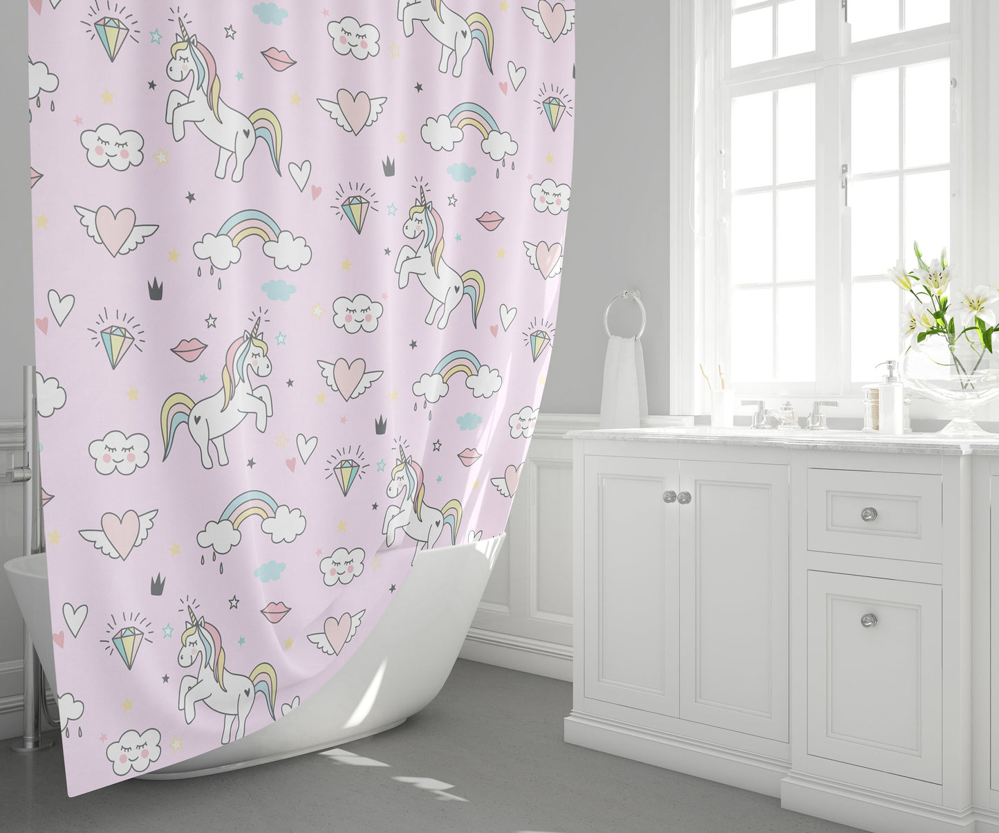 Unicorn Shower Curtain girly shower curtains unicorns shower curtain girls shower curtains kids rainbow shower curtains pink shower decor