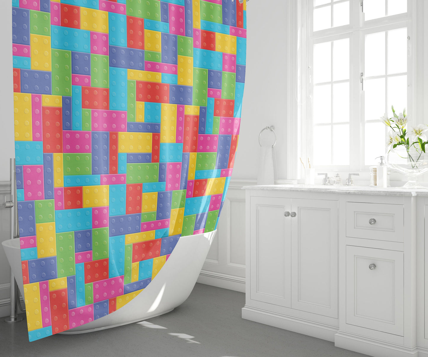 Building Blocks Kids Shower Curtain colorful bath decor building blocks bath mat bright childrens shower curtains unique