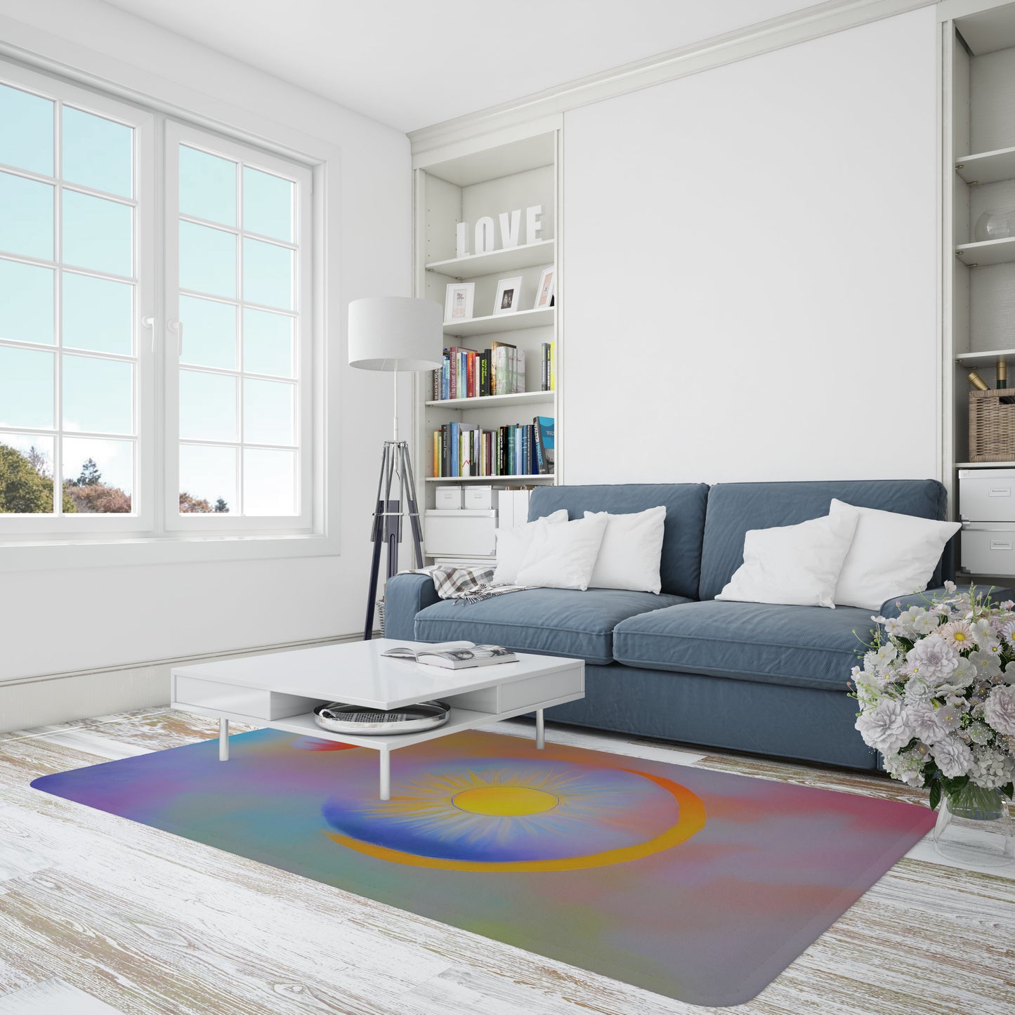 Sun Moon Abstract Art Rug modern Rug contemporary Rugs yellow colorful pastel celestial Floor Rugs 2x3 3x5 4x6 5x7 8x10 Large rug
