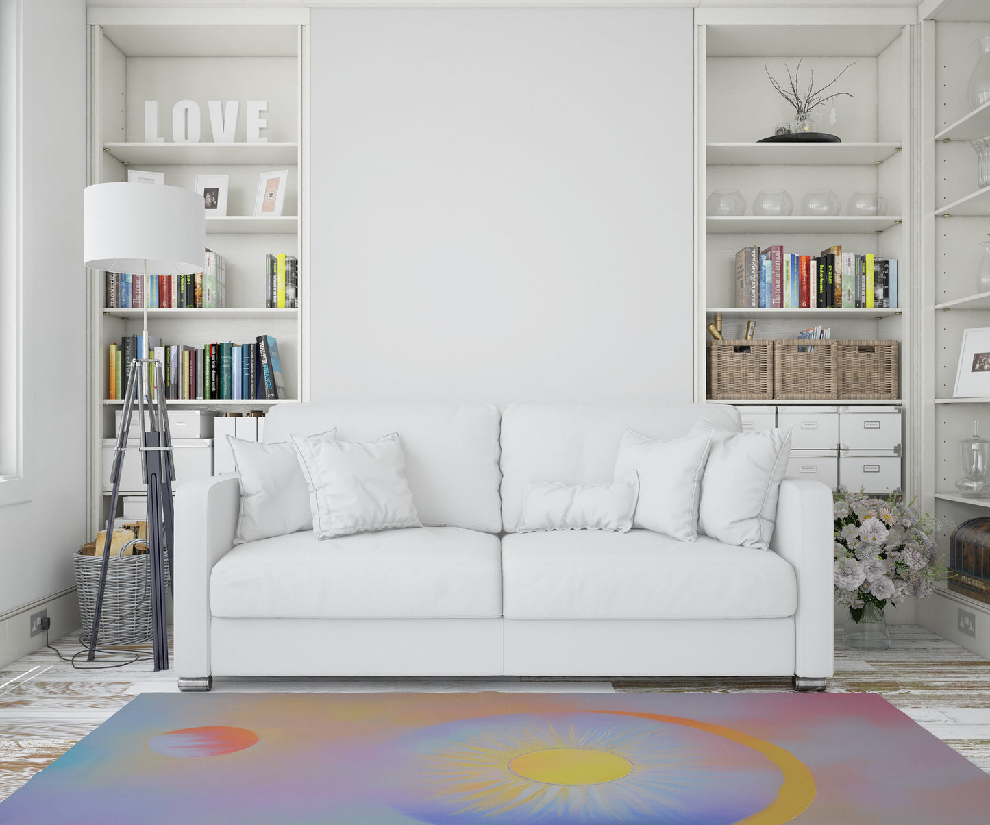 Sun Moon Abstract Art Rug modern Rug contemporary Rugs yellow colorful pastel celestial Floor Rugs 2x3 3x5 4x6 5x7 8x10 Large rug