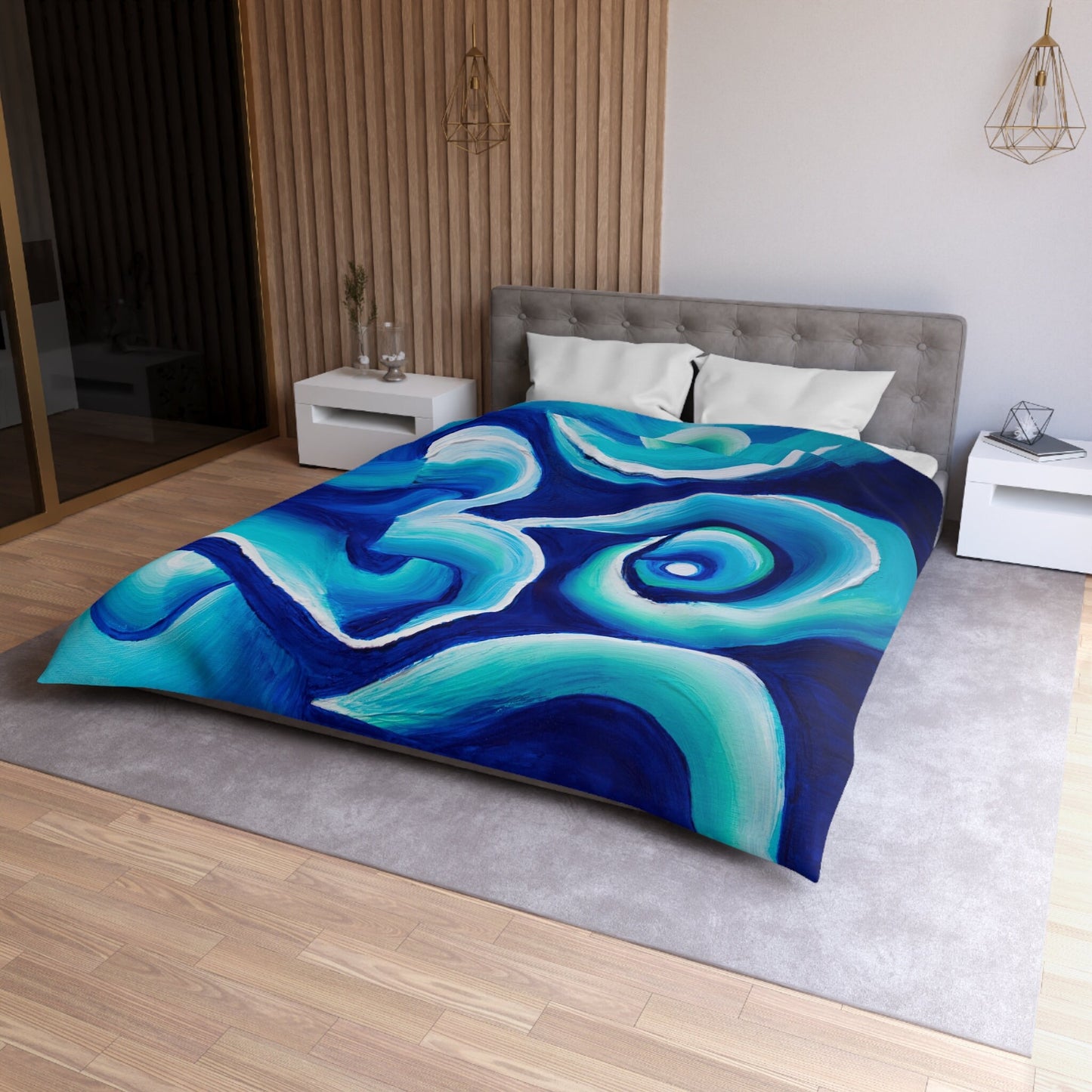 Abstract Blue Duvet Cover or Comforter Artsy bedding Twin Queen King bedroom blue teal aqua abstract art artwork bedding