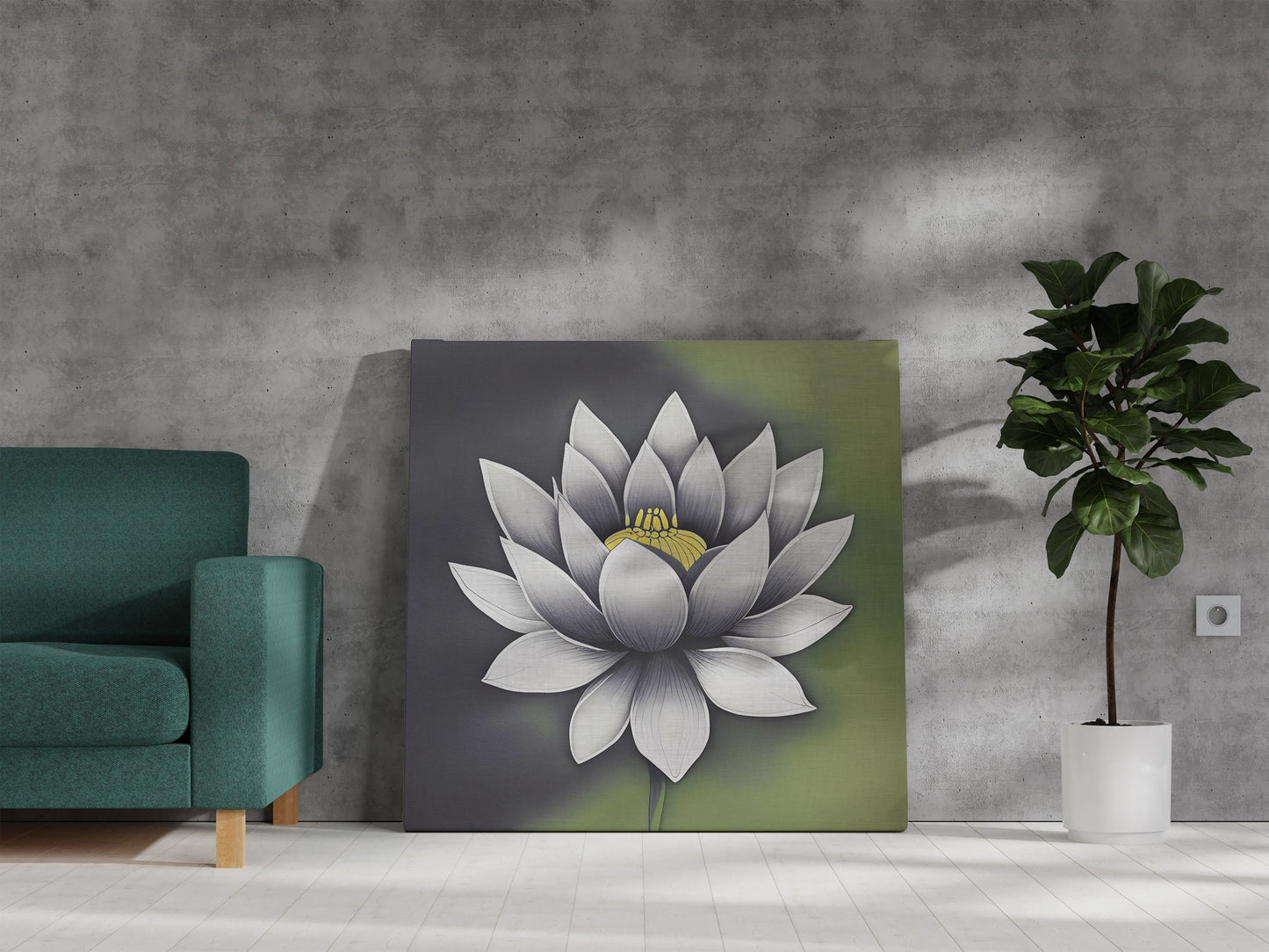 Lotus Canvas Wrap green white black lotus flower wall art lotus artwork