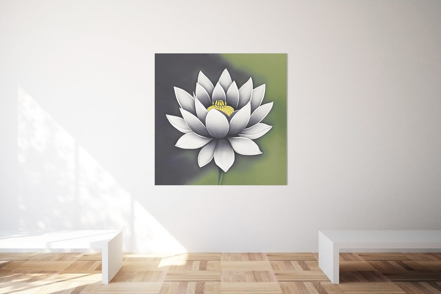 Lotus Canvas Wrap green white black lotus flower wall art lotus artwork