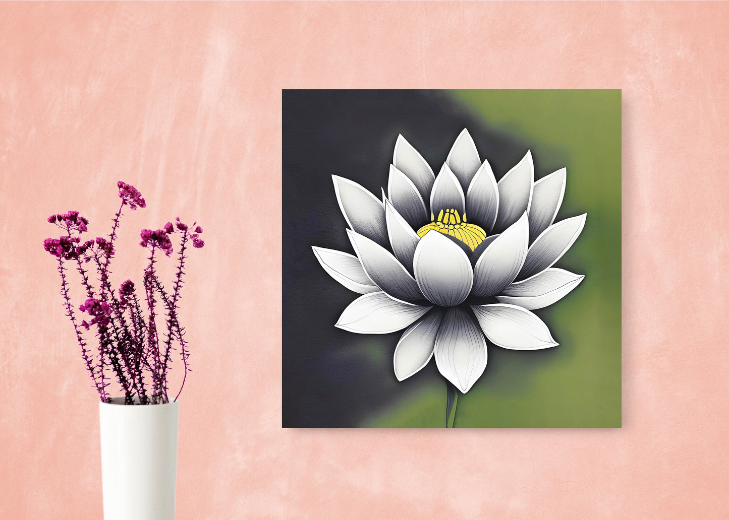 Lotus Canvas Wrap green white black lotus flower wall art lotus artwork