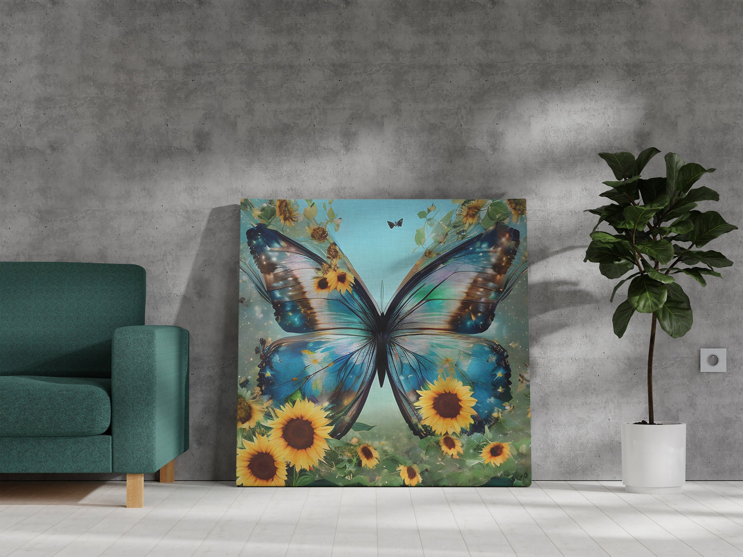 Butterfly Sunflower Canvas art blue butterflies yellow sunflowers artwork sunflower art butterfly art