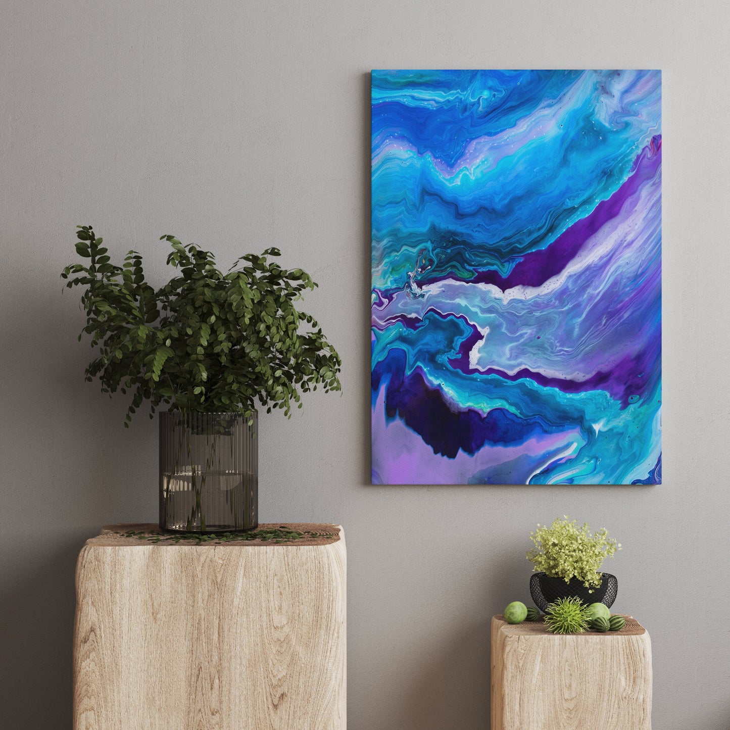 Dreamy Blue Abstract Canvas Wrap ocean artwork aqua turquoise purple art modern beach decor