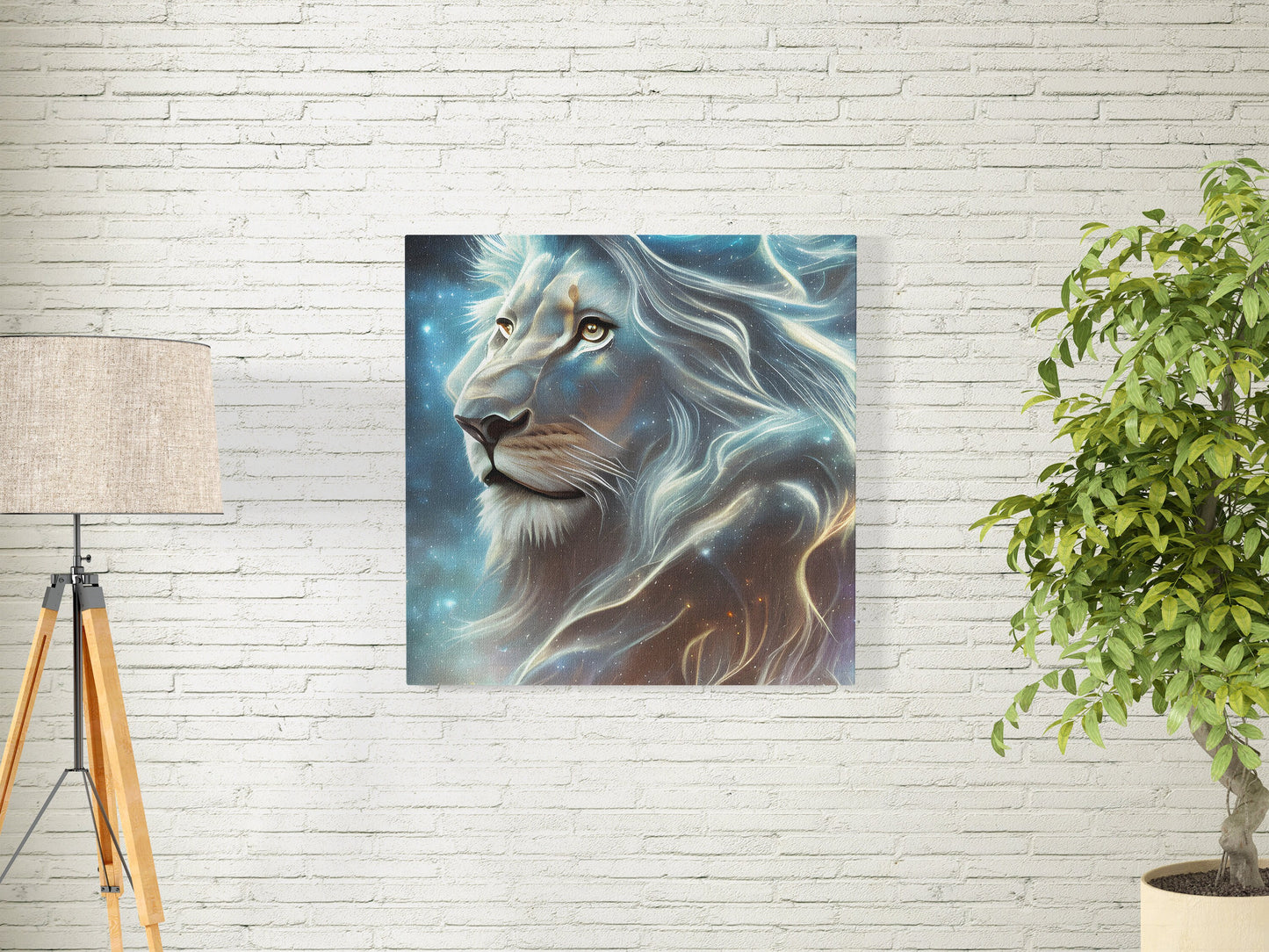 Lion Canvas art mystical lion spirit animal wall art lion artwork blue