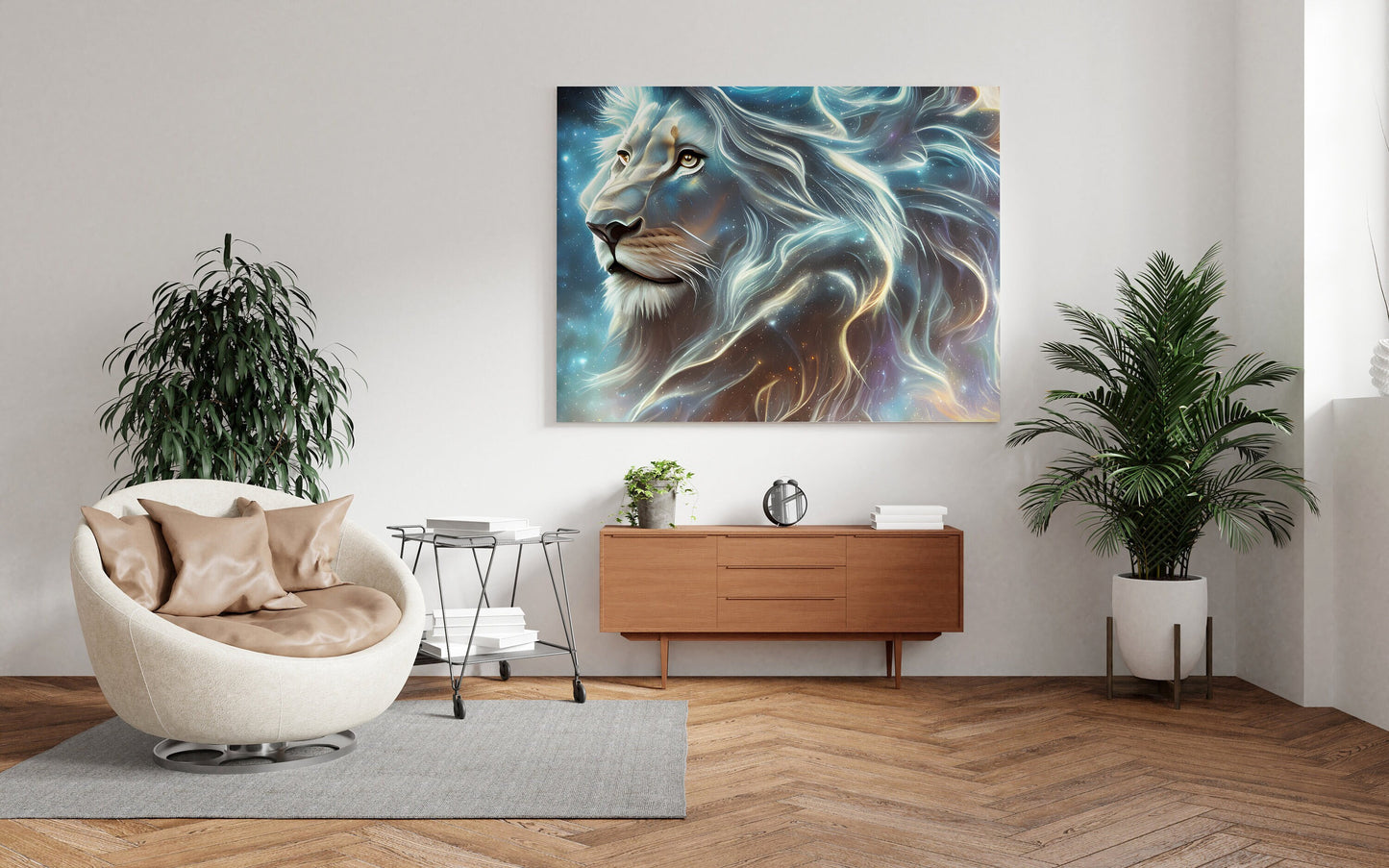 Lion Canvas art mystical lion spirit animal wall art lion artwork blue