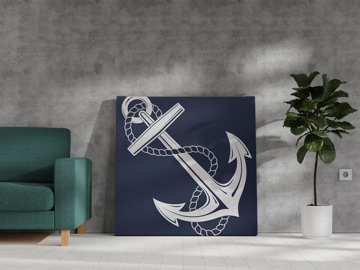 Anchor Canvas Wrap nautical boating anchors rope navy white wall art beach artwork coastal