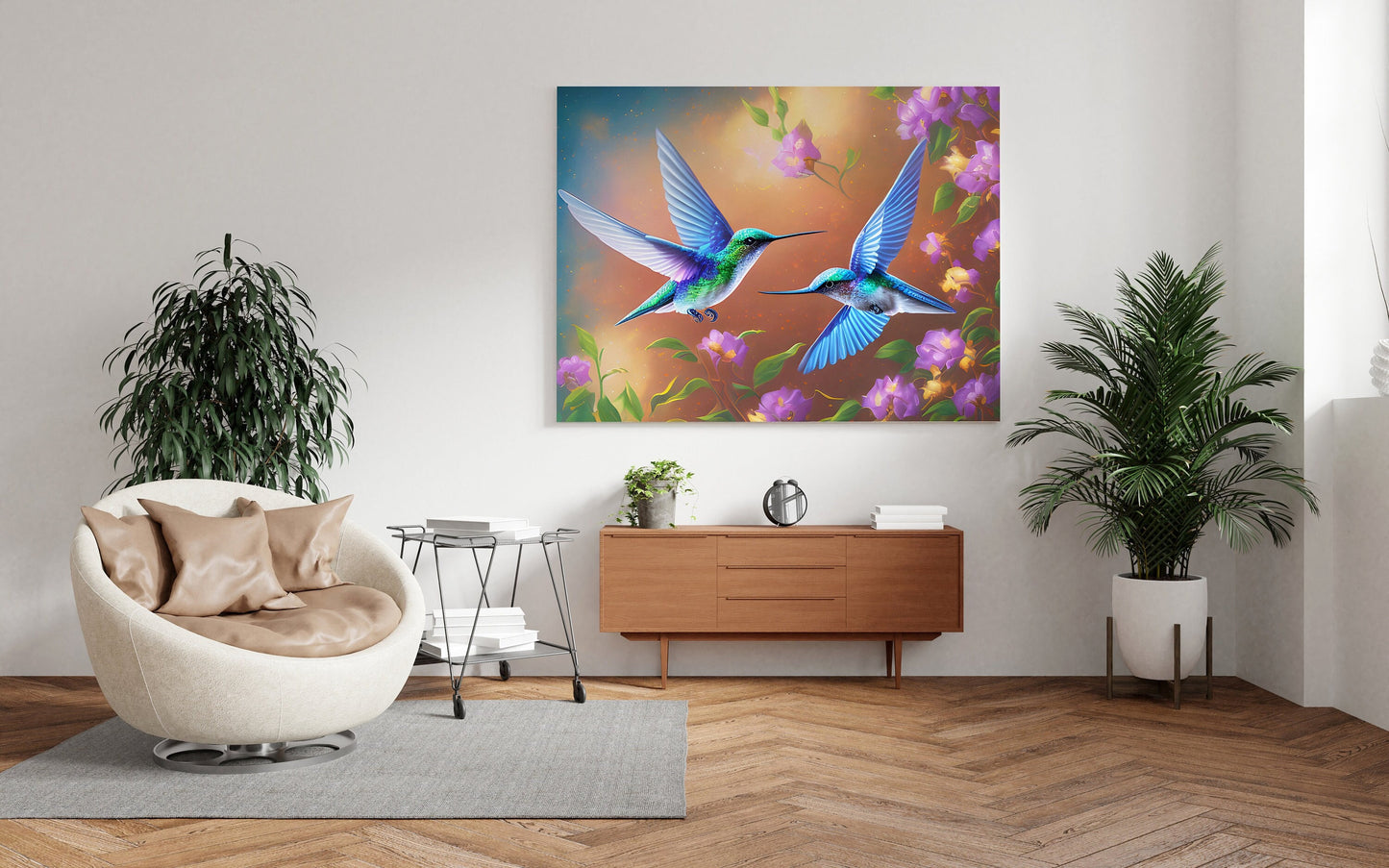 Hummingbird Canvas Wrap hummingbirds Art purple blue floral humming bird flowers Artwork