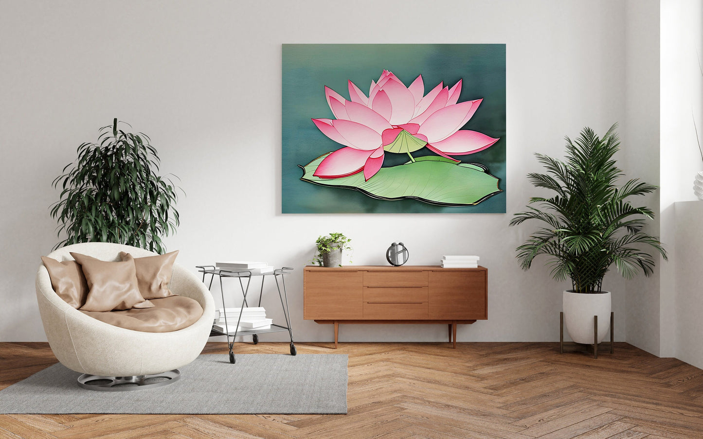 Lotus Canvas Wrap green pink lotus flower spa zen wall art lotus artwork
