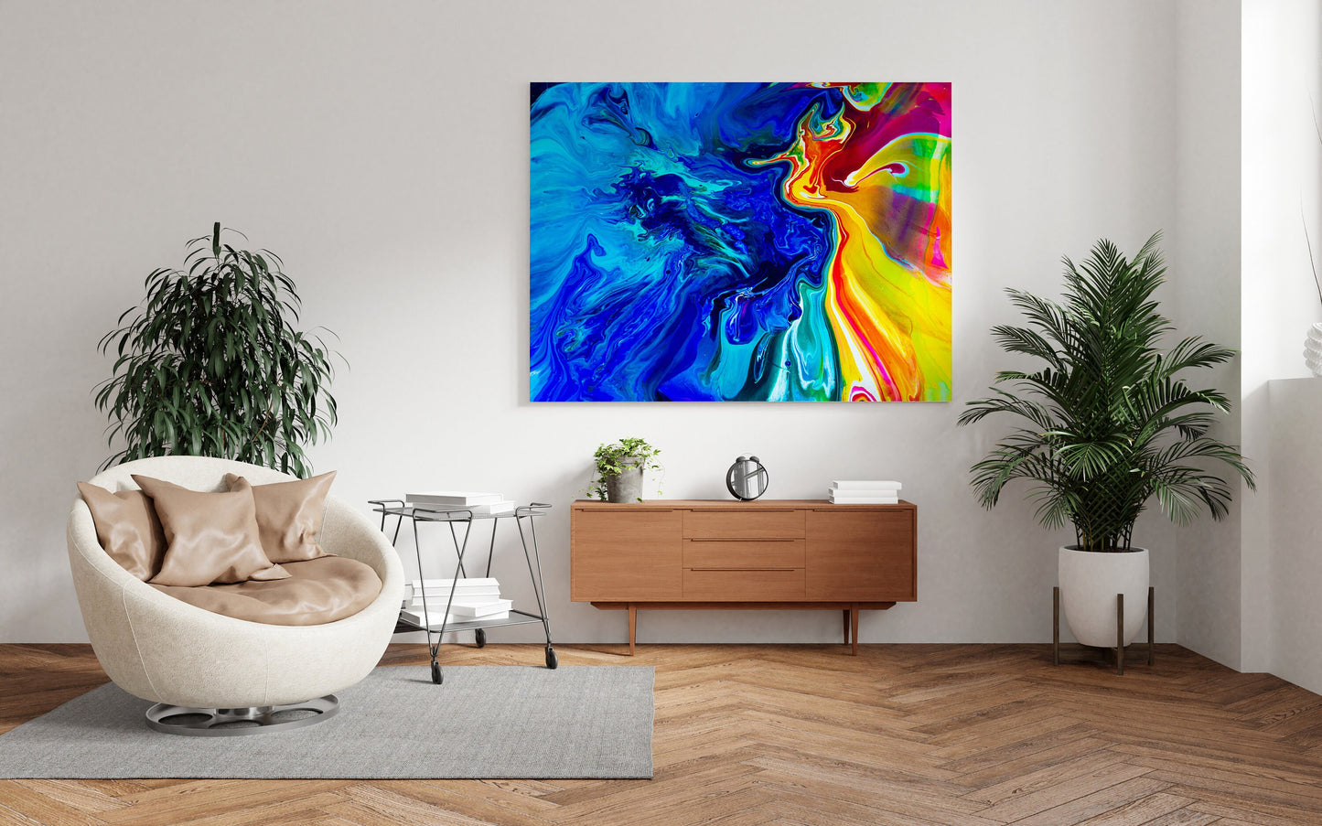 Abstract canvas or Framed Art or Art Print Artsy colorful blue yellow artwork seahorse ocean heart red