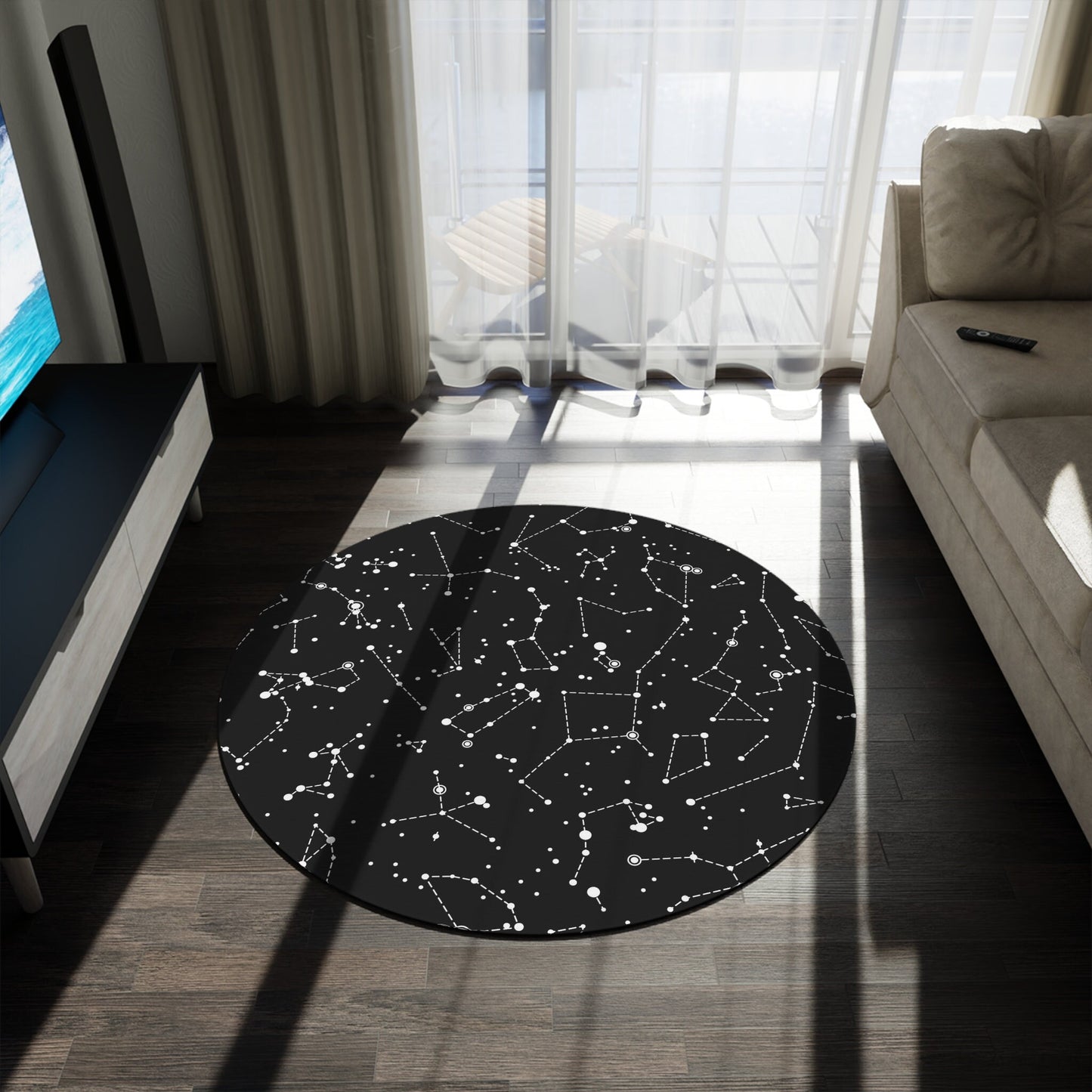 Star Constellations Round Rug 5ft space Rug kids Rug constellation Floor Rug black Rugs 5' childrens rugs space decor stars rug