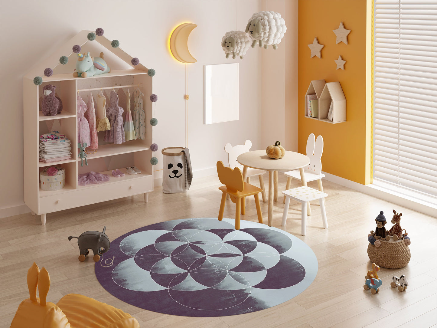 Sacred Geometry Rug 5ft Flower of life Rug Gray deep purple Rug Floor Rug grey 5' Round